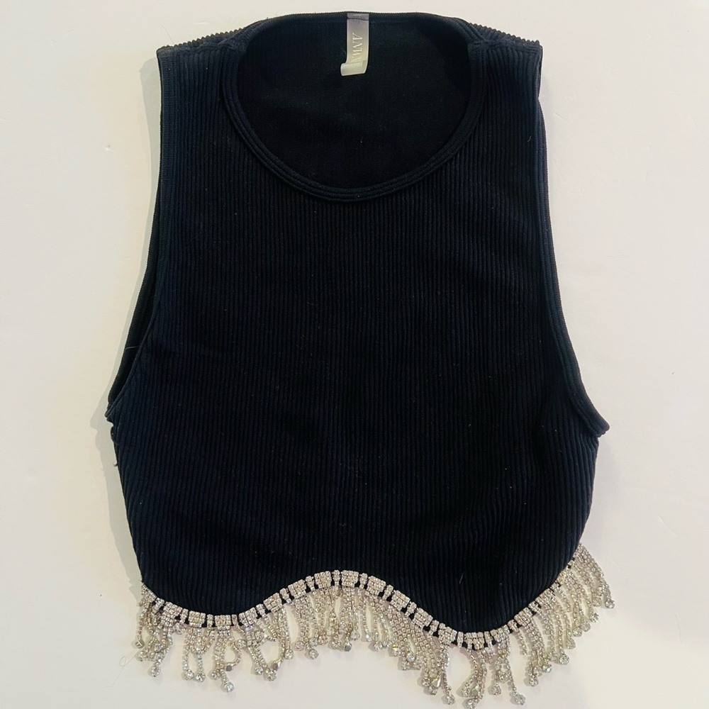 Black crop top with sparkle dangles